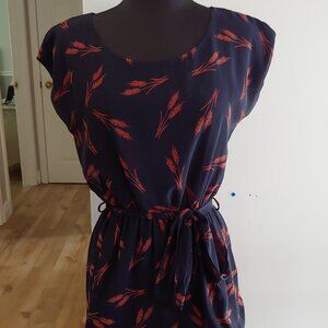Navy Dress with Orange Fall Wheat Motif